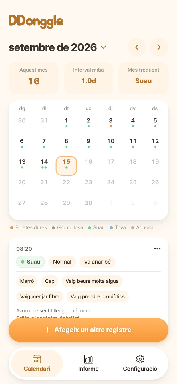 Calendari de Ddonggle amb registres per data