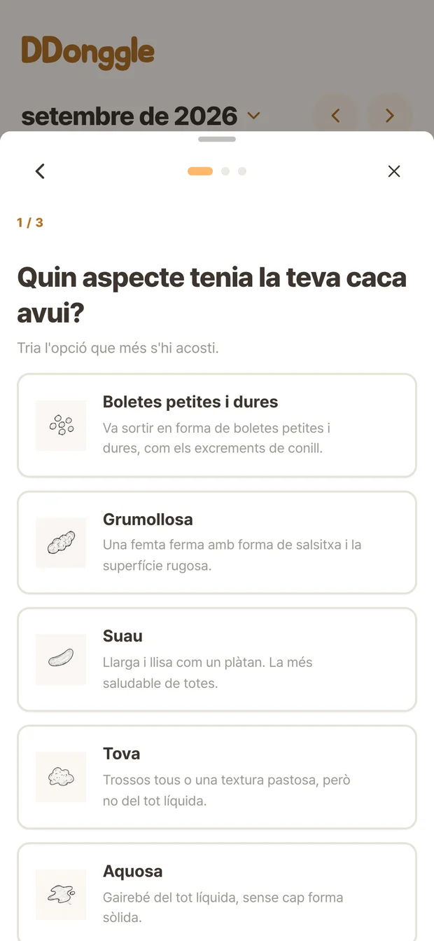 Pantalla de Ddonggle per triar l’estat