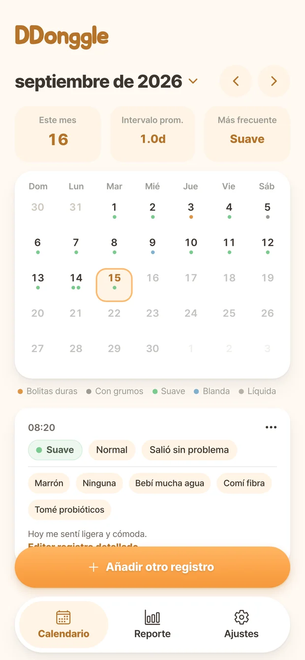 Calendario de Ddonggle con registros por fecha