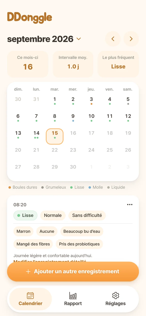 Calendrier Ddonggle affichant les notes par date