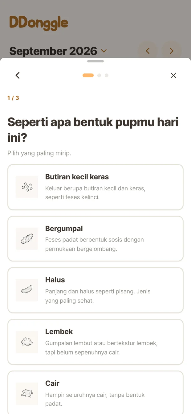 Ddonggle record screen for choosing bowel movement status