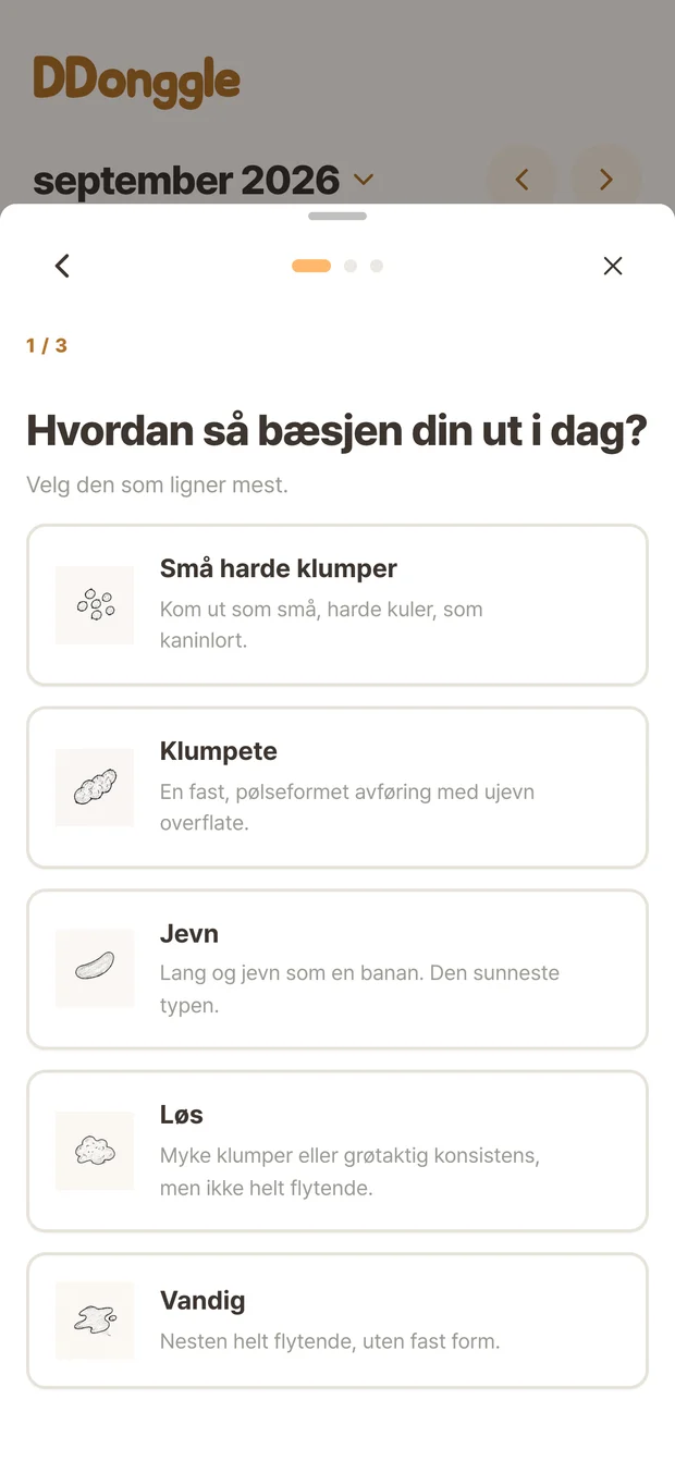 Ddonggle-skjerm for valg av tilstand