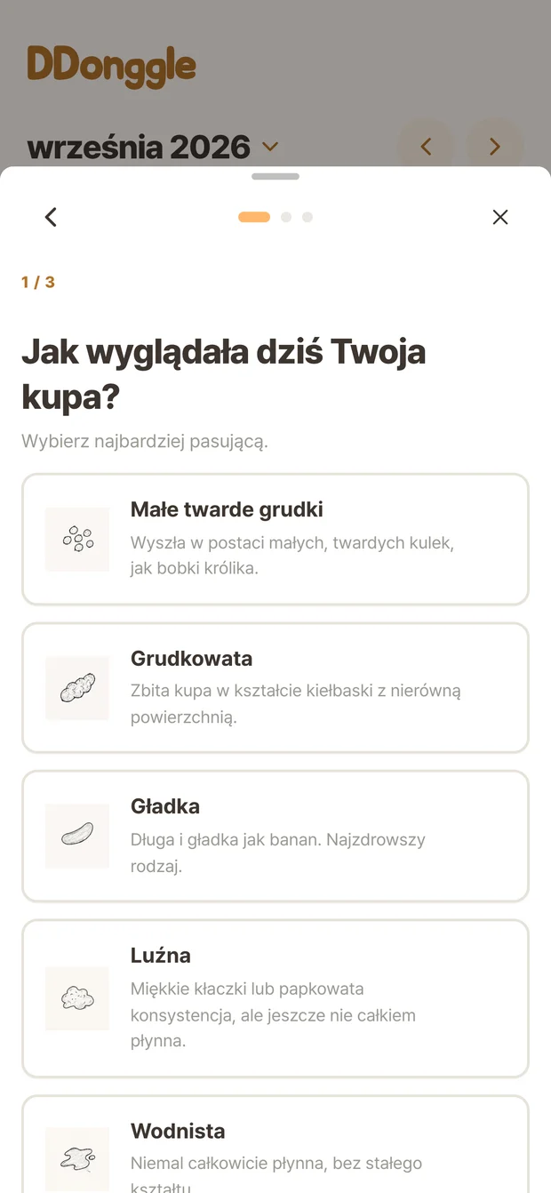 Ekran Ddonggle do wyboru stanu wypróżnienia