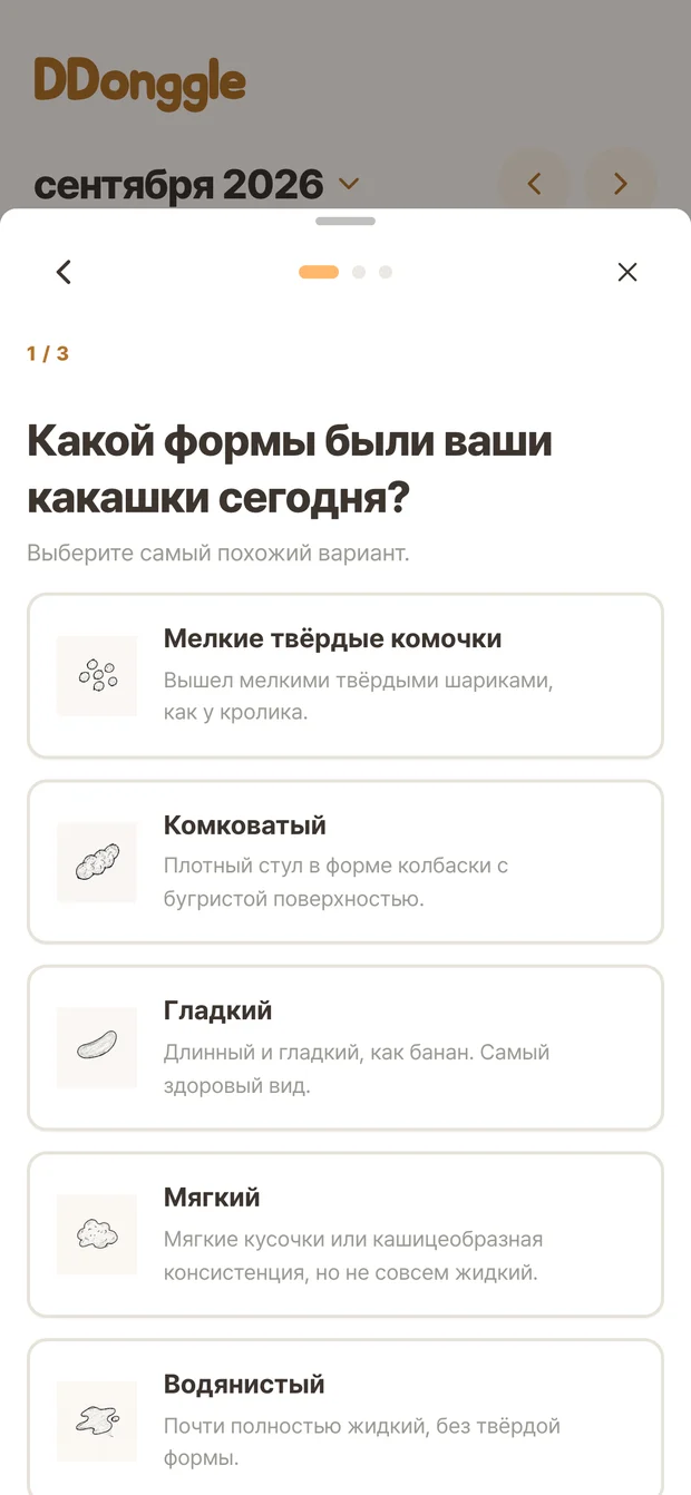 Экран Ddonggle для выбора состояния