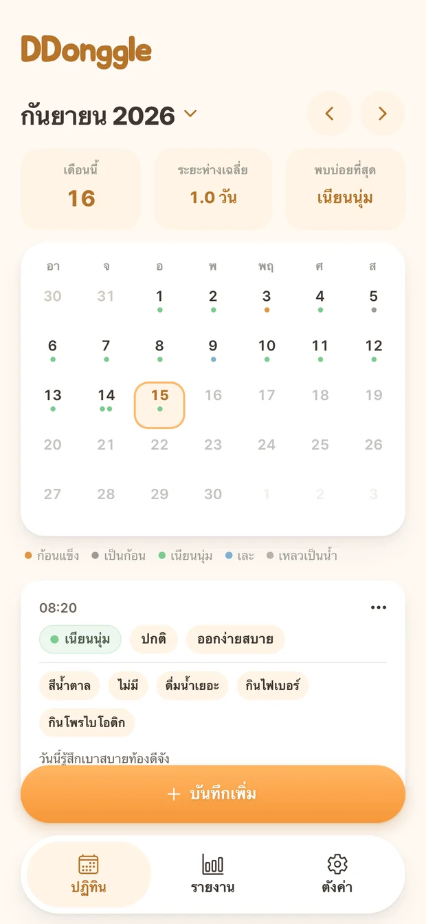 หน้าปฏิทิน Ddonggle แสดงบันทึกตามวันที่