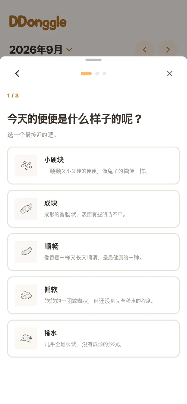 选择排便状态的 Ddonggle 记录界面
